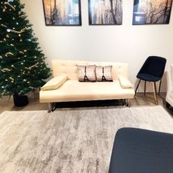 White Leather Futon Sofa Bed