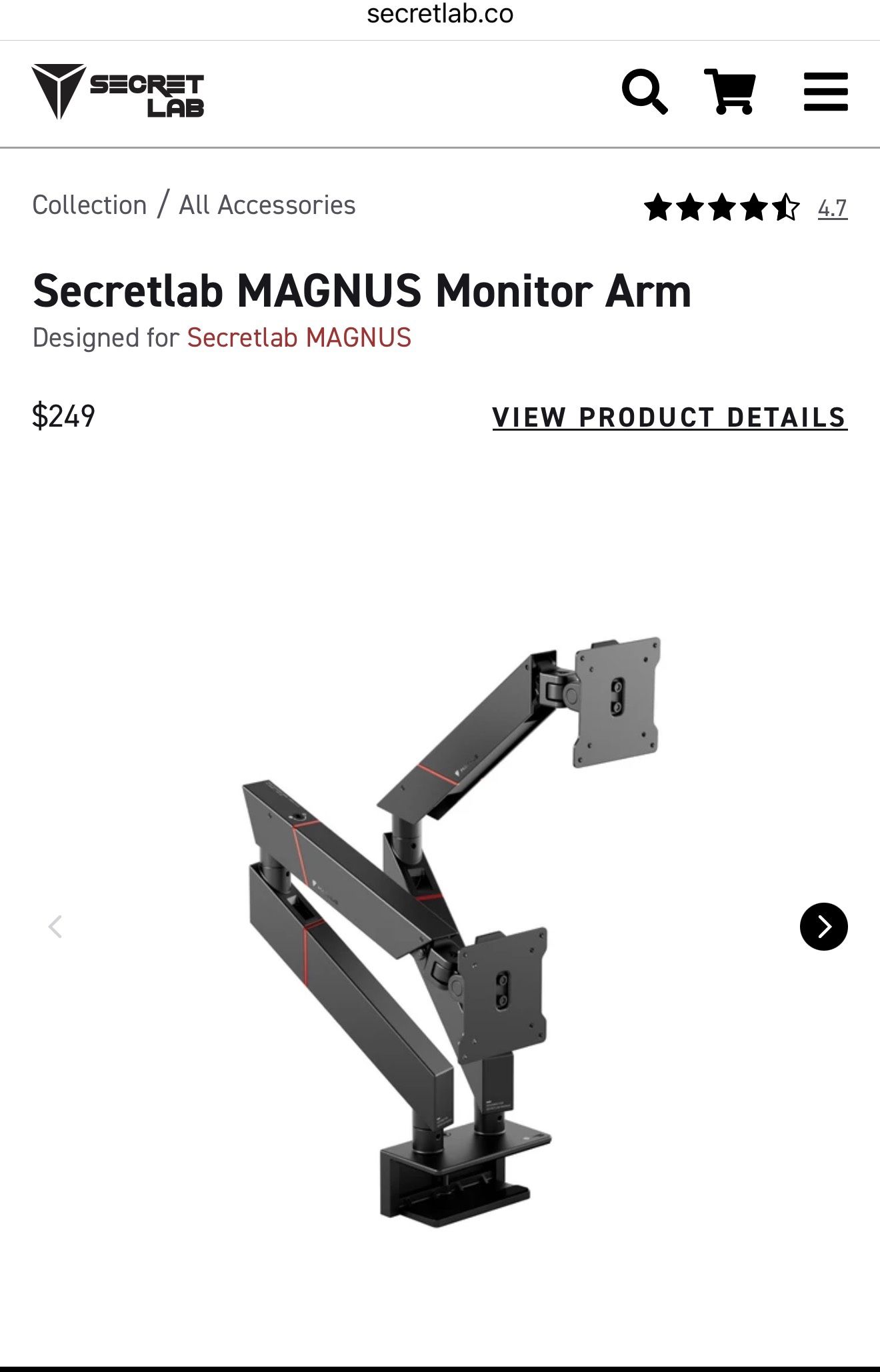 Secretlab Magnus Dual Monitor Arm