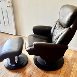 Laz Boy Leather Swivel Reclining Chair And Foot Stool 