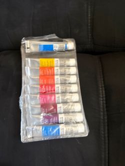 Acrylic, watercolor, oil paints sets and canvas