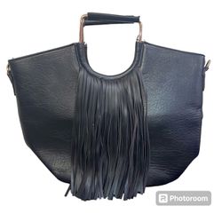 Women’s Black top handle handbag, tassel bag, black gold handbag 
