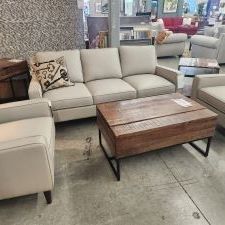 transitional leather cream sofa and 2 chairs
