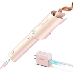 TYMO Cordless Automatic Curling Iron 1 Inch - Rotating Hair Curler W/fast Charge