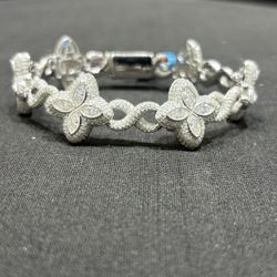 NEW Moissanite 15.04ctw Flower 4 Clover Leaf Bracelet 925 SS VVS D Color