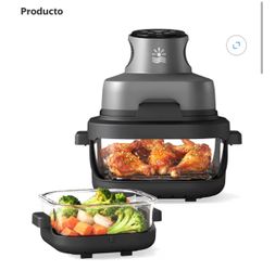 4-in-1 Portable Glass Air Fryer / Precise Heat up to 400°F, Dual Stackable 4.2 Qt and 6 Qt Containers, Dual Capacity for 1 or 1 Family, Maximum Crispy
