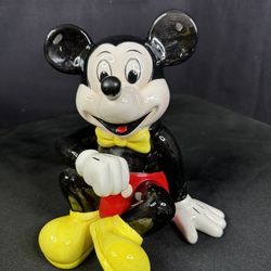 Disney 8 MICKEY MOUSE Coin BANK Vintage Ceramic Sitting Position Orig. Stopper