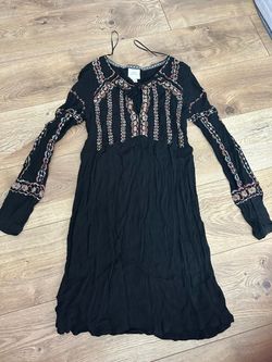 Knox Rose Women Dress M Black Embroidered A-Line Boho Romantic Long Sleeve