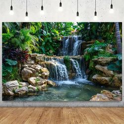1pc Realistic Tropical Garden Waterfall Backdrop - with Cascading waterfall60X40inch