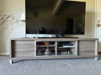 Modern TV Stand with Storage Drawers, Color: Weathered Gray