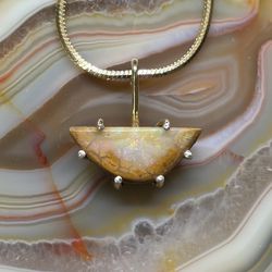 Hypnotising Sheer Queensland Yowah Opal Nut Necklace 18k Gold With Silver Tips