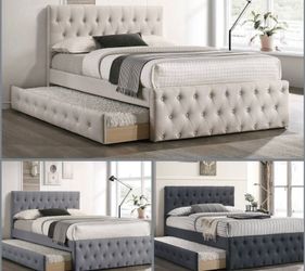 Full Twin Beige Frenchi Trundle Bed With Orthopedic Mattress Included