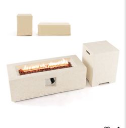 Tangkula Patio Terrazzo Fire Pit Table 50,000 BTU w/ Hideaway Propane Tank Table & Cover