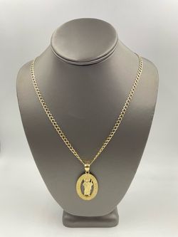 14KT YELLOW GOLD 21” DIAMOND CUT CURB LINK CHAIN 11.2GR W/ 10KT YELLOW GOLD ST JUDAS CHARM 5.1GR