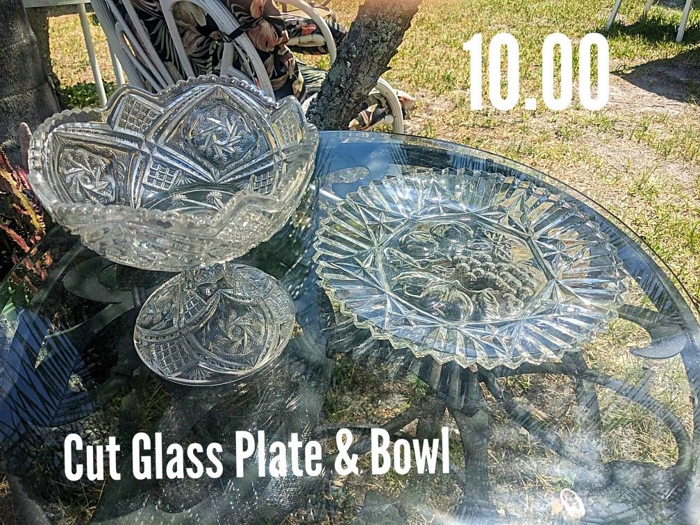 Cut Glass Plate & Bowl Set
