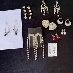 Statement Earrings Lot | Rhinestone, Crystal, Gold Tone | Vintage & Modern Mix 