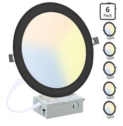 LZHOME 6 Pack 8 Inch LED Recessed Lighting with Junction Box Ultra-Thin, 3000K/4500K/6000K Selectable, 8" Dimmable Canless LED Downlight, 1800LM CRI80