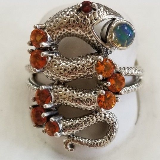 Sterling Silver Snake Ring With Stones 