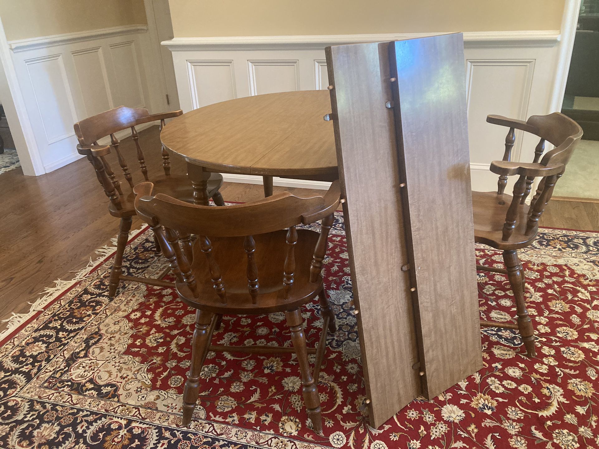 Wood/laminate Antique Dining Table With Three Chairs