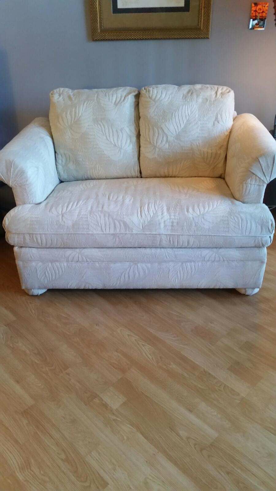 PULL OUT SOFA BED/ LOVE SEAT. GREAT CONDITION. MATTRESS STILL WRAPPED IN PLASTIC