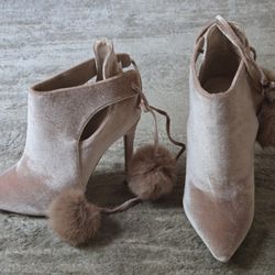 Pink Suade Pom Pom Heels Size 6