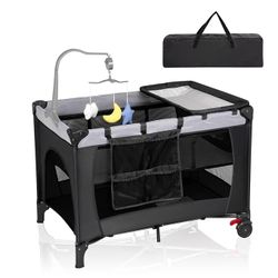Brand New 3 in 1 Portable Pack n Play, Foldable Baby Playard with Bassinet, Large Playpen for Infant and Toddler, Baby Bedside Crib with Newborn Diape