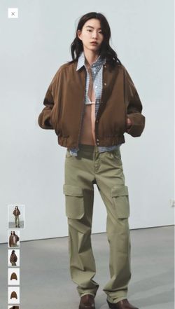 Zara Brown Cropped Bomber Jacket