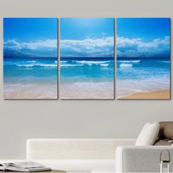 Beach Canvas Wall Art Set of 3 | 24” x 36” Each | Coastal Ocean Decor
