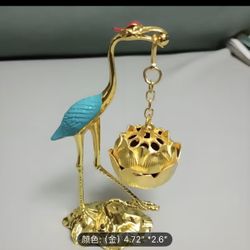 Yajuyi Crane Statue Desktop Ornament Hanging Incense Burner Sculpture Decorative Figurine for Tea Room, Blue Golden