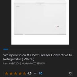 Whirlpool 16-cu ft Chest Freezer Convertible to Refrigerator (White )