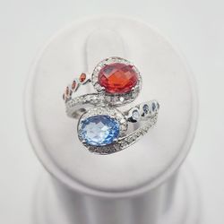 10g Gold 1/3ctw Diamond, Blue Topaz, And Garnet Ring