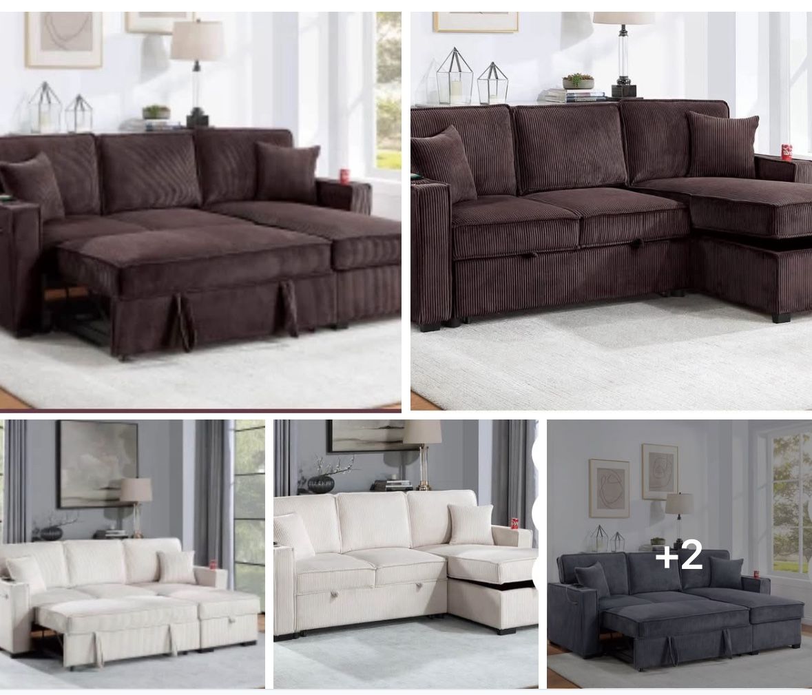 Sectional Sofa Pullout Bed W/Chaise Storage Fabric Reversible 88”x57”X33”H