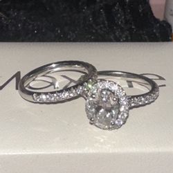 1.45ct Halo Lab Diamond Engagement Ring + Matching Band 14K White Gold Wedding Set 💍✨