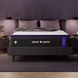 Nectar Premier Hybrid Twin 13” Mattress with Bed Frame - Grey - Medium Firm Gel Memory Foam & Springs - Heat Wicking Cooling