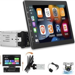 10 inch Detachable Single Din Car Stereo with Apple CarPlay and Android Auto, 10.1 Touch Screen 1 Din Radio with Mirror Link/1080P/EQ Audio/SWC/Blueto