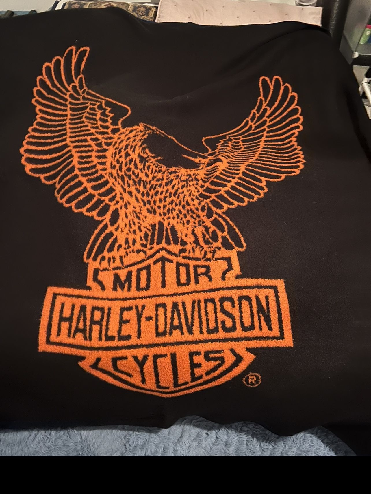 Vintage Harley Davidson Biederlack Reversible Blanket Throw Size 85”x85”