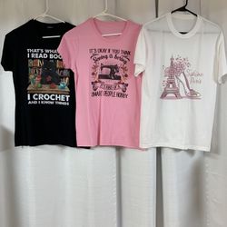 3 T-shirts Black, Pink, And White With Humorous Messages 