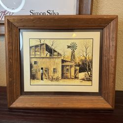 Vintage Robert Nidy Framed Rustic Country Farmhouse Signed Art Print 11.5" x 13.5"