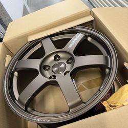 New Volk TE37 Saga S-Plus Wheels 17x8 +38 Bronze — Set of 4 w/ Billet Caps 