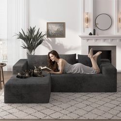 New in box! Modular Sectional Sofa for Living Room, L Shaped Compressed Corduroy Sectional Boneless Couches with Deep Seat and 4 Storage Pockets, Easy