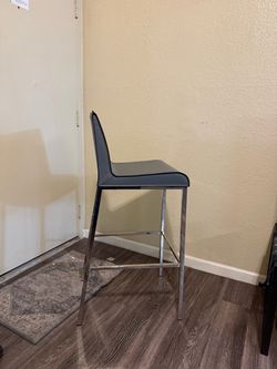 Gray Leather Bar Stool with Stainless Steel Legs