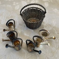 Vintage Mini Silver Basket. And 6 Miniature Watering Can