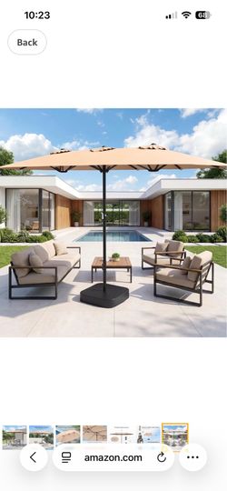 15ft Outdoor Patio Umbrella with Base Included Extra Large Pool Umbrellas with Crank, Double Sided Rectangle Table Umbrella for Deck, Market, Garden