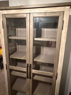 Gray Wood Display Cabinet with Glass Doors