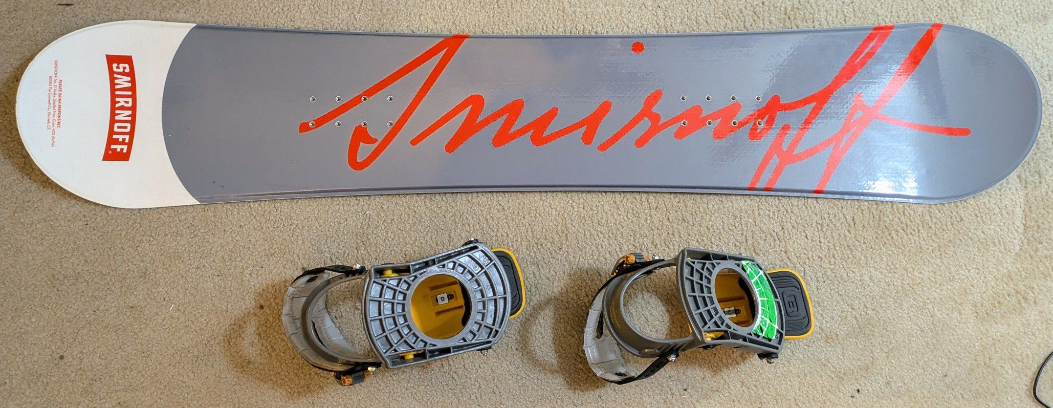 Smirnoff Snowboard - 63 inches- Excellent Shape--Used Burton Bindings