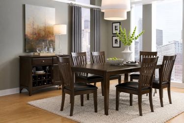 A-America Bristol Point Solid Wood Expandable Dining Table Set – 4  Leather Cushioned Chairs (Current Market Price $1500)