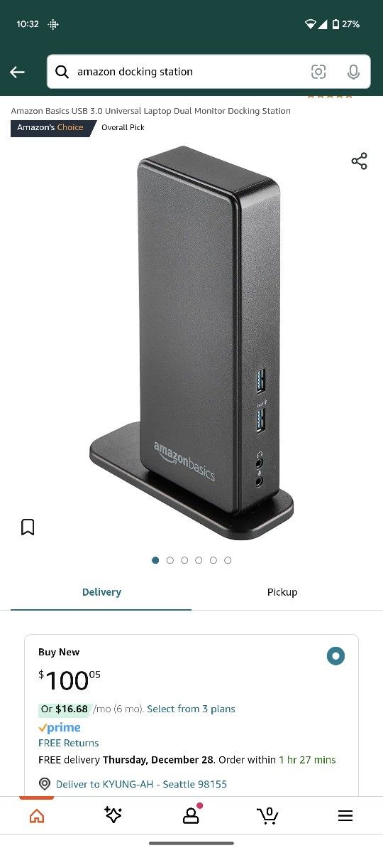 Amazon Basics USB 3.0 Dual Monitor Docking Station