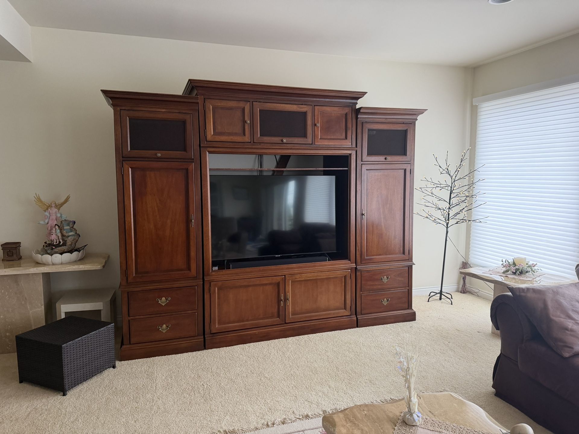 Large Solid Wood Entertainment Center / Wall Unit – Cherry Finish
