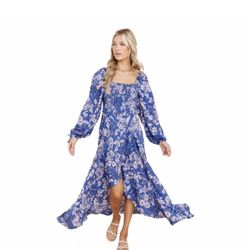 Brand new woman’s Band of Gypsie B.O.G Collective brand blue floral boho brigette maxi dress up for sale 