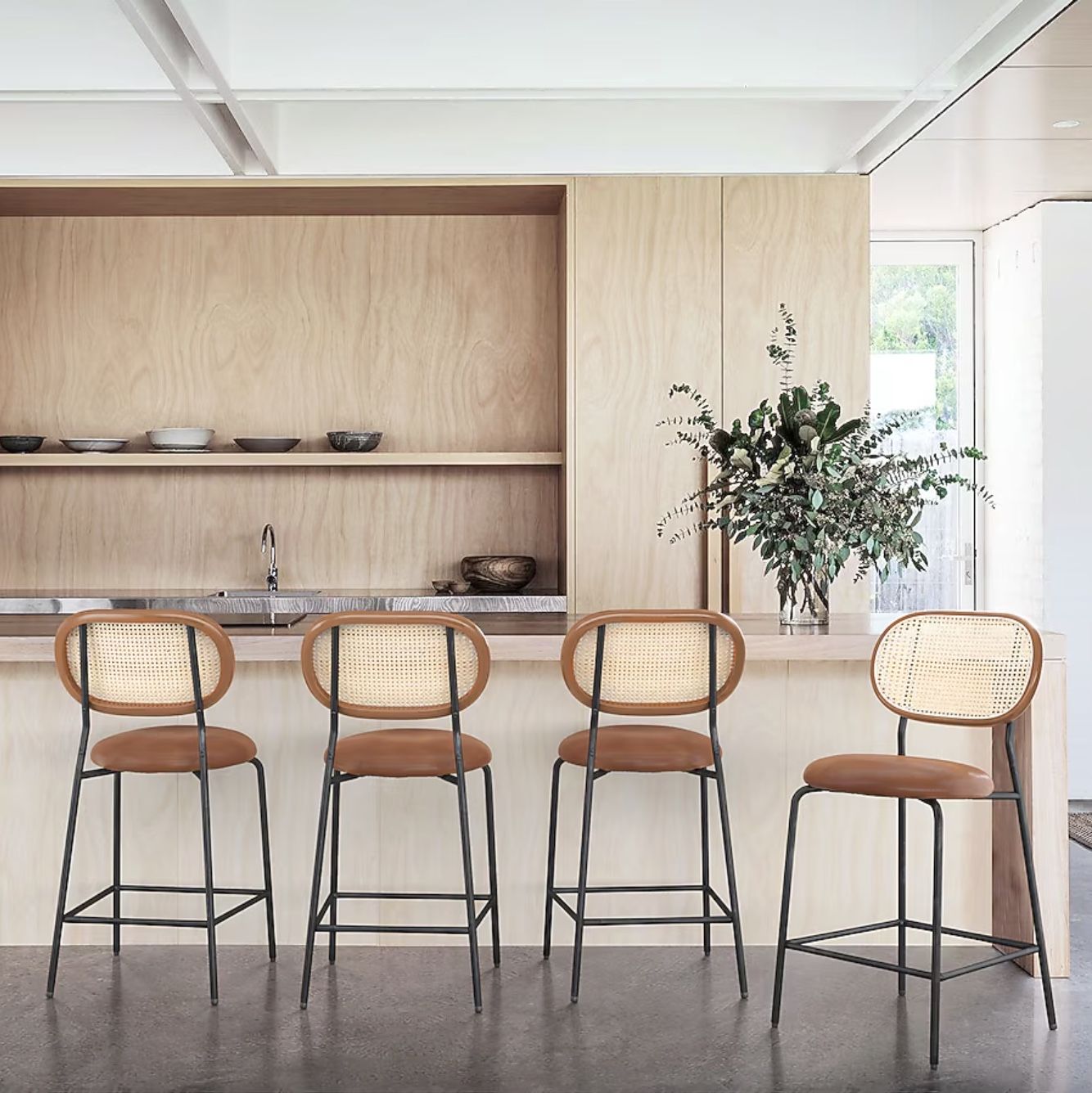 24”H Rattan Counter Height Bar Stools (Set of 4)