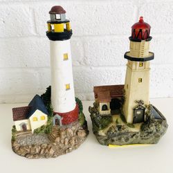 Set Of 2 Lighthouses Nautical Coastal Theme